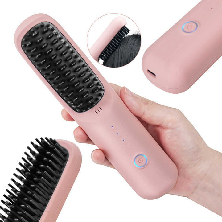 NNEDSZ Black Wireless Hair Straightening Brush - Portable 2-in-1 Styling Tool with USB Charging, Ceramic Heat Technology, and Compact Design