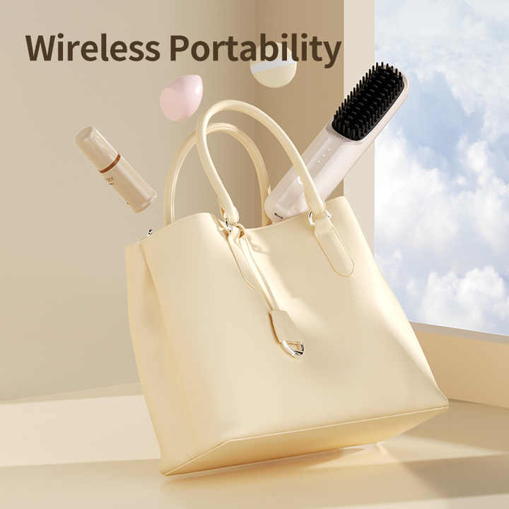 NNEDSZ Black Wireless Hair Straightening Brush - Portable 2-in-1 Styling Tool with USB Charging, Ceramic Heat Technology, and Compact Design