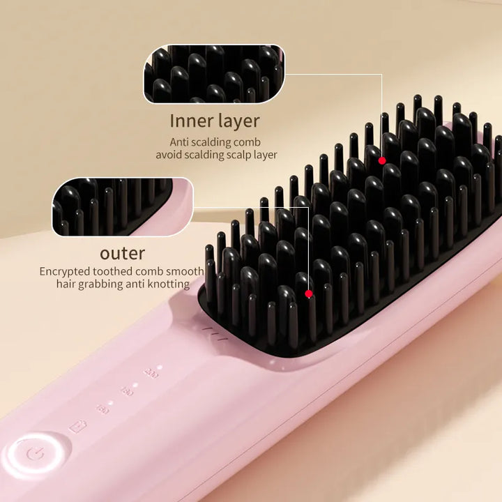 NNEDSZ Black Wireless Hair Straightening Brush - Portable 2-in-1 Styling Tool with USB Charging, Ceramic Heat Technology, and Compact Design